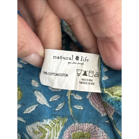 Natural Life Kelly Women's OS Oversized Boxy SS Kimono Top Heathered Blue Floral - Picture 7 of 9